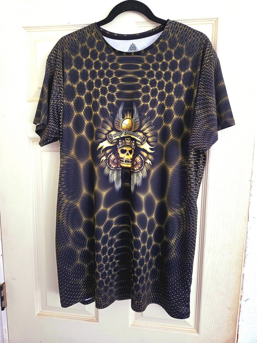 Men's Black and Gold Graphic Tee Skull Third Eye sz XXL Spring/Summer Club Party